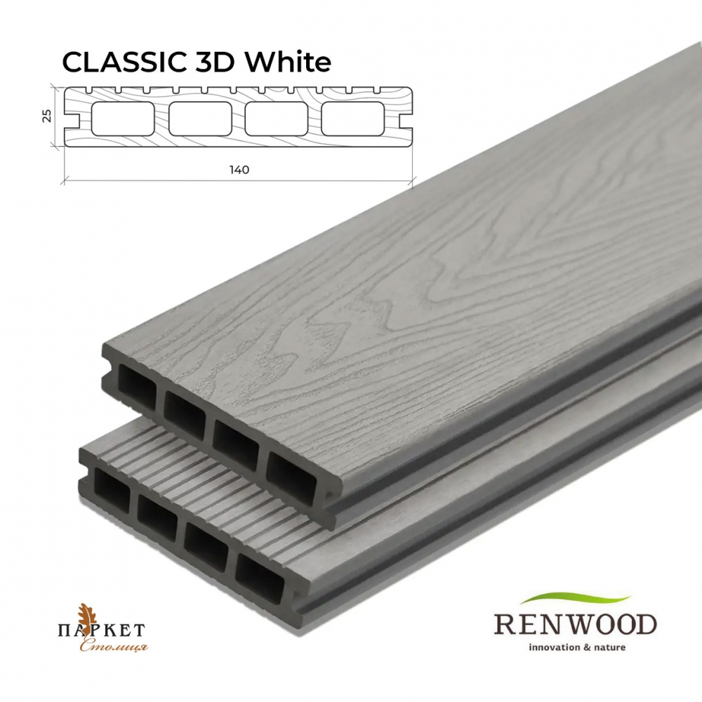 ≡ Купить Композитная террасная доска White CLASSIC 3D RENWOOD